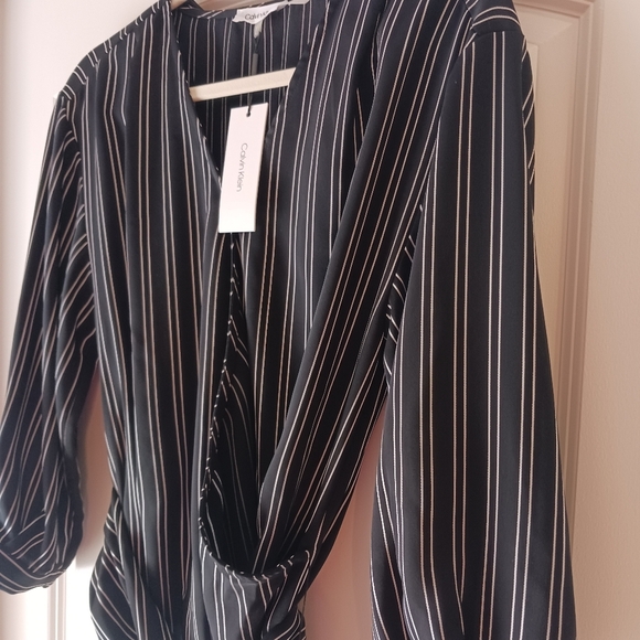 Calvin Klein Black Stripe Wrap Style Blouse - Picture 7 of 14